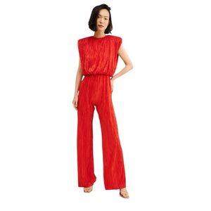 Sabina Musayev Red Sleeveless Plisse Jumpsuit*‎
